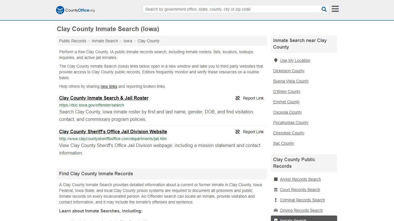 Clay County Inmate Search (Iowa) - County Office